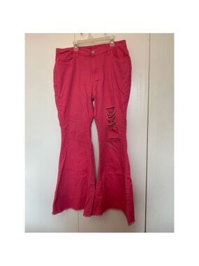 Women's Unbranded Jeans 2XL Pink Distressed Flare Leg